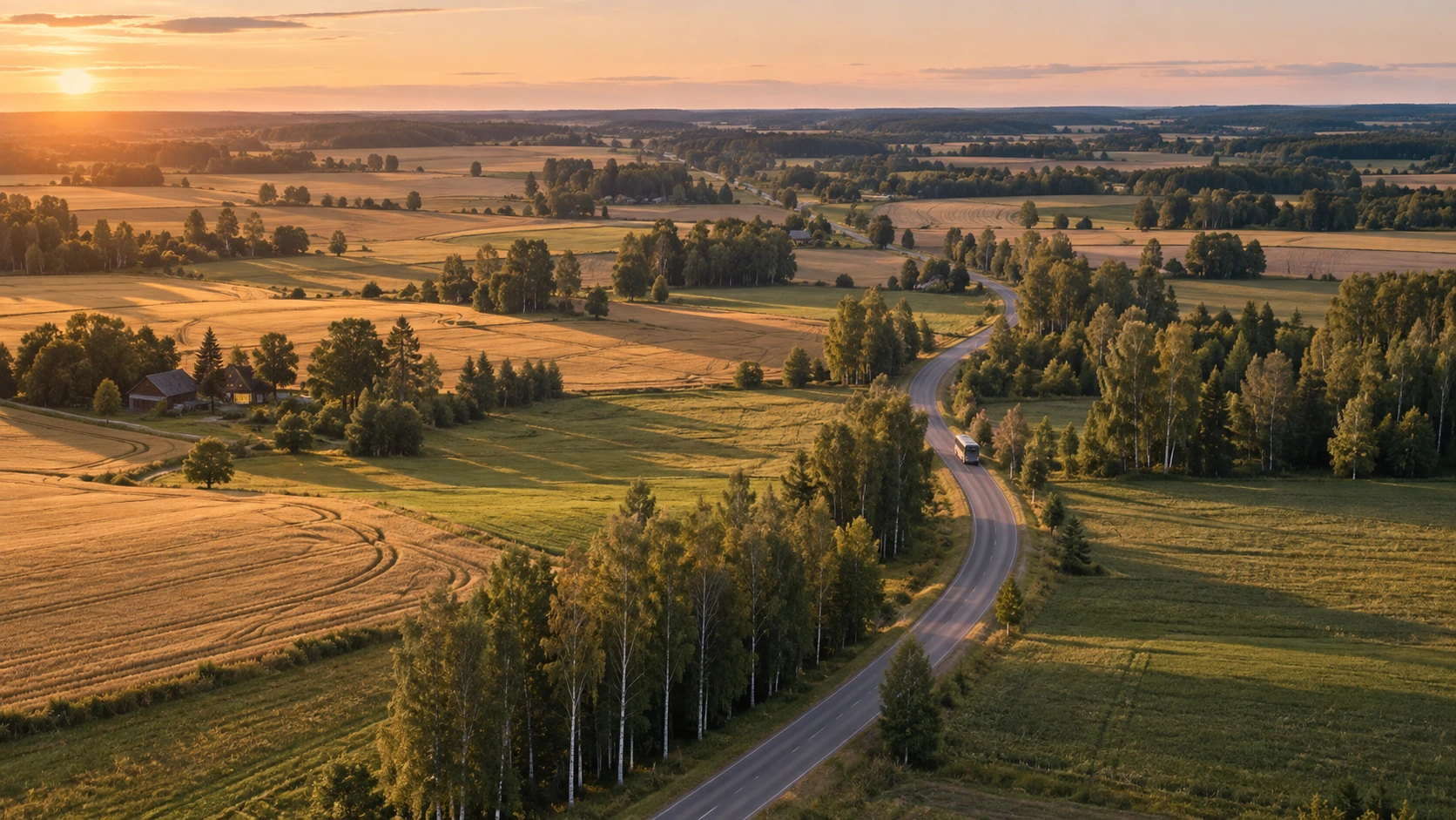 Ilustratīvs brauciens pa Latvijas lauku ceļu.